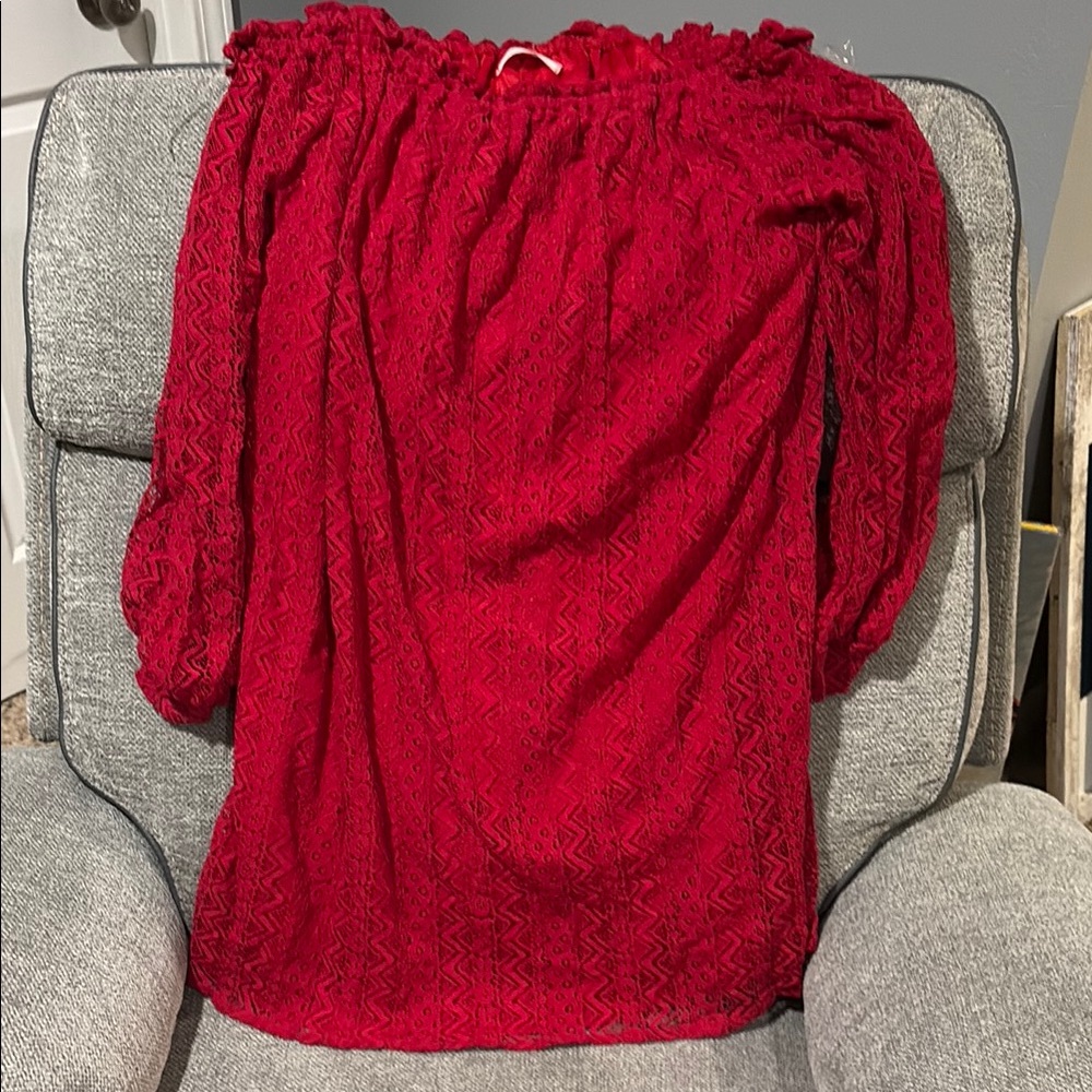 Red Ruffled Puff Sleeve Off-the-Shoulder Dress